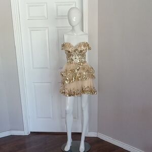 Gold Sequin Strapless Dress